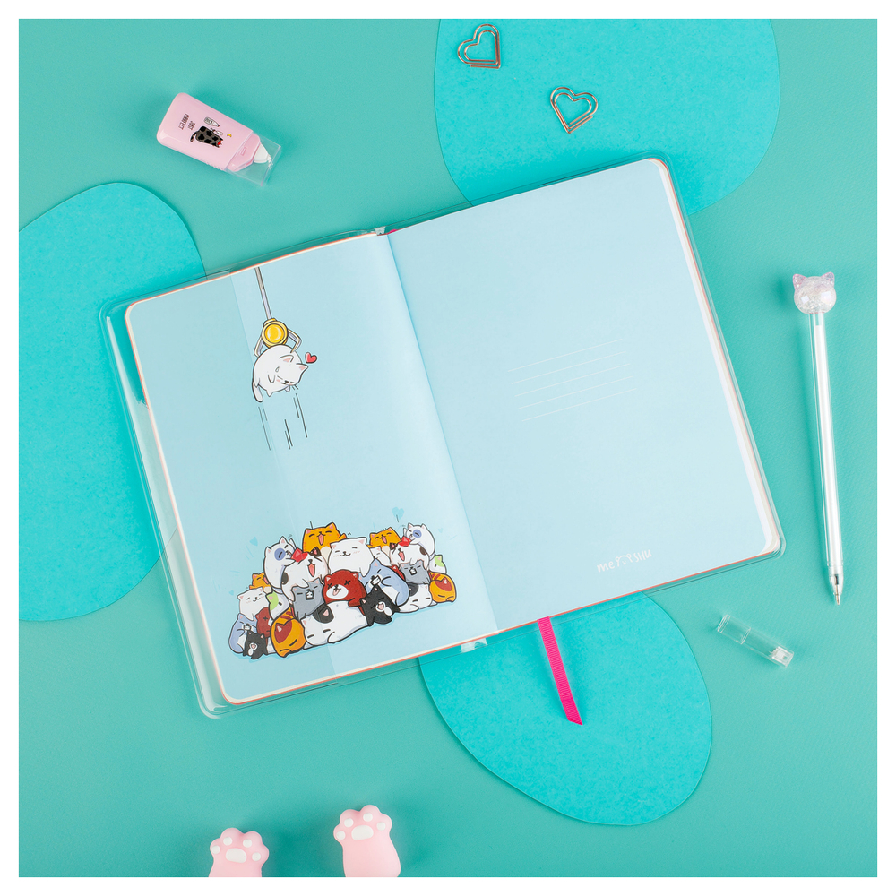 Записная книжка А5 80л., ЛАЙТ, кожзам, MESHU "My cats", съемная пластиковая обложка с дизайном, голография, блок в линию