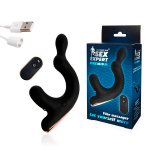 Черный анальный вибромассажер 18см с отростком для стимуляции мошонки Bior Toys Sex Expert SEM-55236