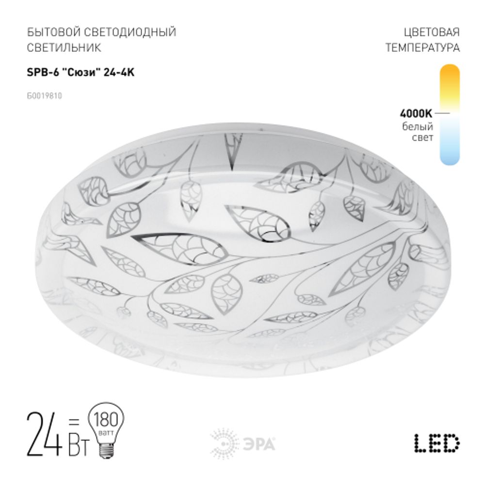 Светильник потолочный светодиодный ЭРА Классик без ДУ SPB-6 Сюзи 24-4K 24Вт 4000K 1850Лм