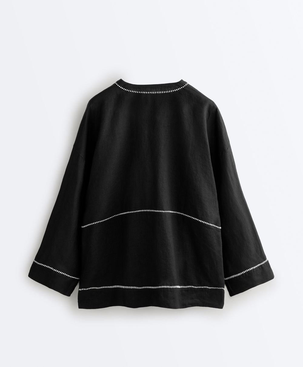 Oysho Рубашка из 100% льна, черный