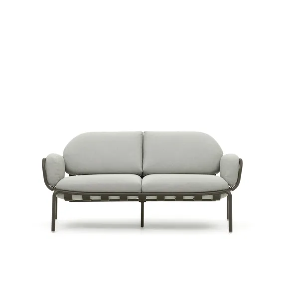 Уличный диван Joncols из серой ткани и зеленым алюминиевым каркасом 164 см