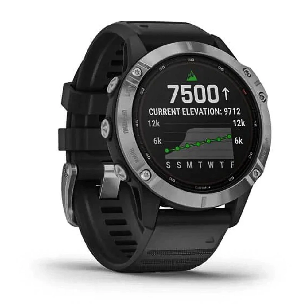 Спортивные наручные часы Garmin Fenix 6 Solar серебристый с черным ремешком 010-02410-00