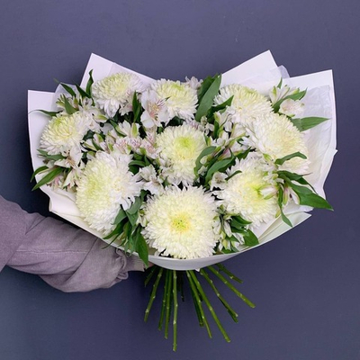 Букет "Сливки Max" (Одноголовая хризантема, альстромерия)