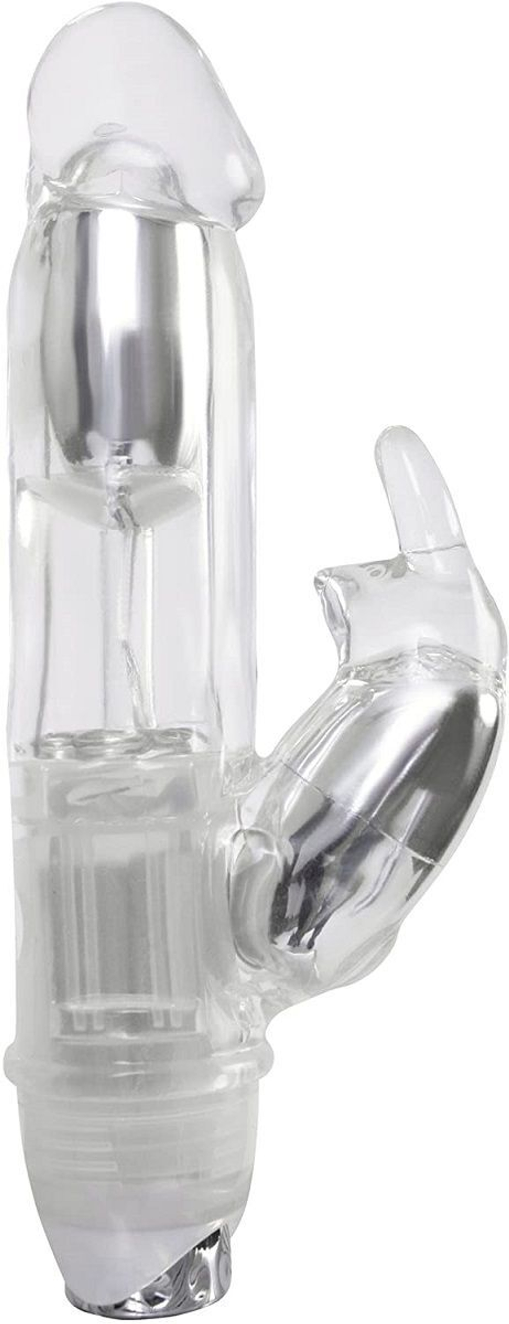 Прозрачный вибратор с клиторальным зайкой Lucidity Big Bang Light Up Vibe - 16 см. (Цвет: прозрачный)