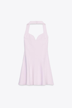ZARA КОРОТКОЕ ПЛАТЬЕ-ХАЛТЕР ИЗ ИНТЕРЛОКА, РОЗОВЫЙ