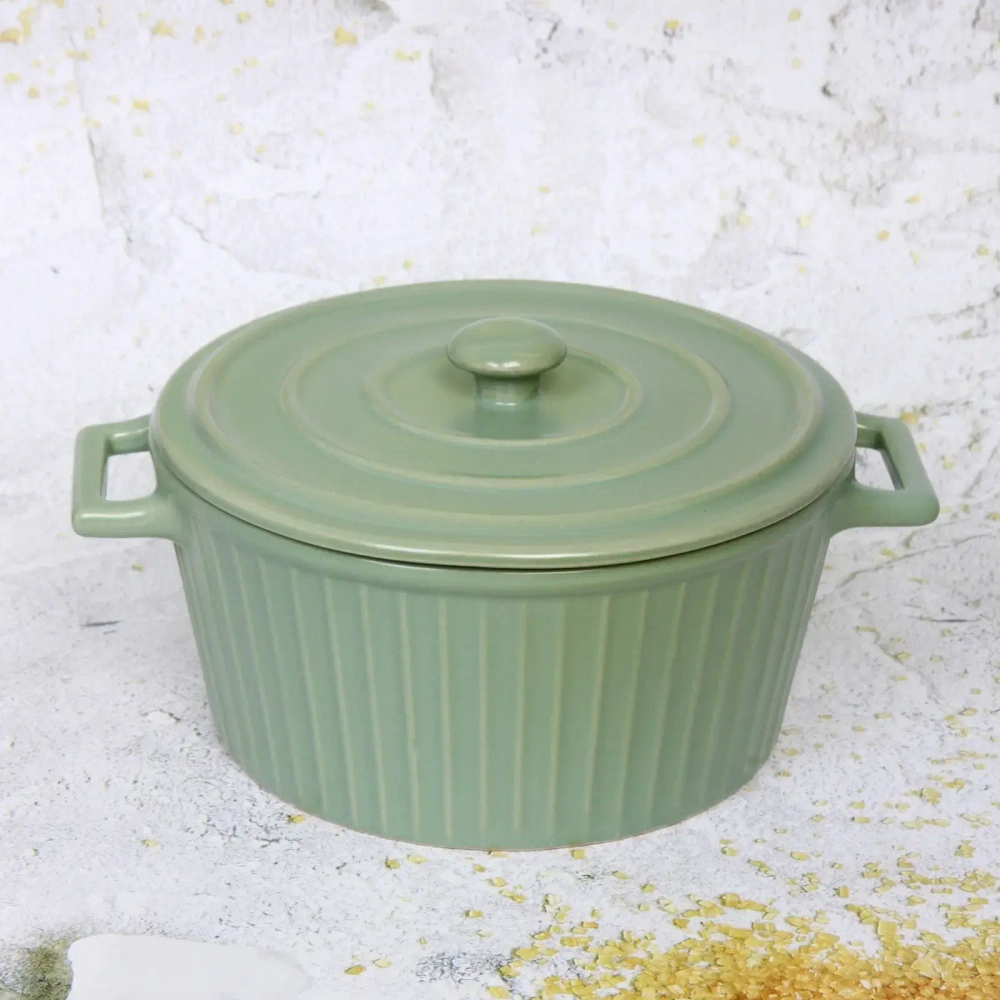 Кастрюля керамическая для запекания 2л «Акварель» 22*18*10см, нежно-зеленый