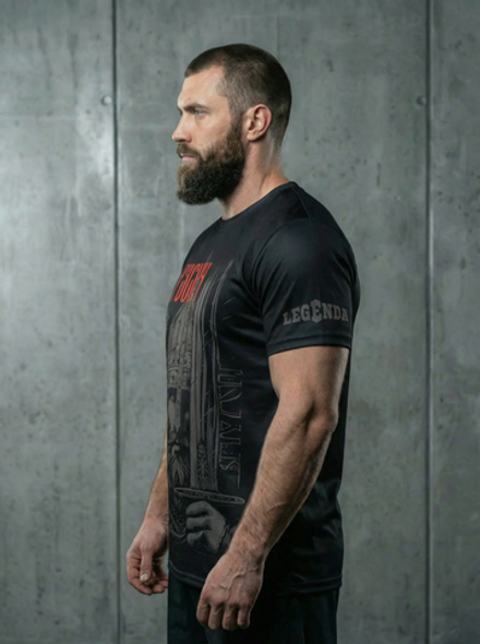 Футболка тренировочная мужская черная LEGENDA Русич красный