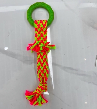 Игрушка-канат для всех пород собак с кольцом «Счастливый хвост!», цвет ярко-зеленый, 34*9см/80гр