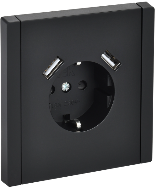 FORTE&PIANO Розетка 1-местная с заземлением с защитными шторками винтовое крепление 16А USB A+A 3,1А FP145 черный IEK