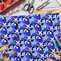 Ткань интерлок мелкий графичный узор на синем фоне