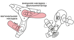 Женский страпон Harness с вагинальной пробочкой - 16,5 см.