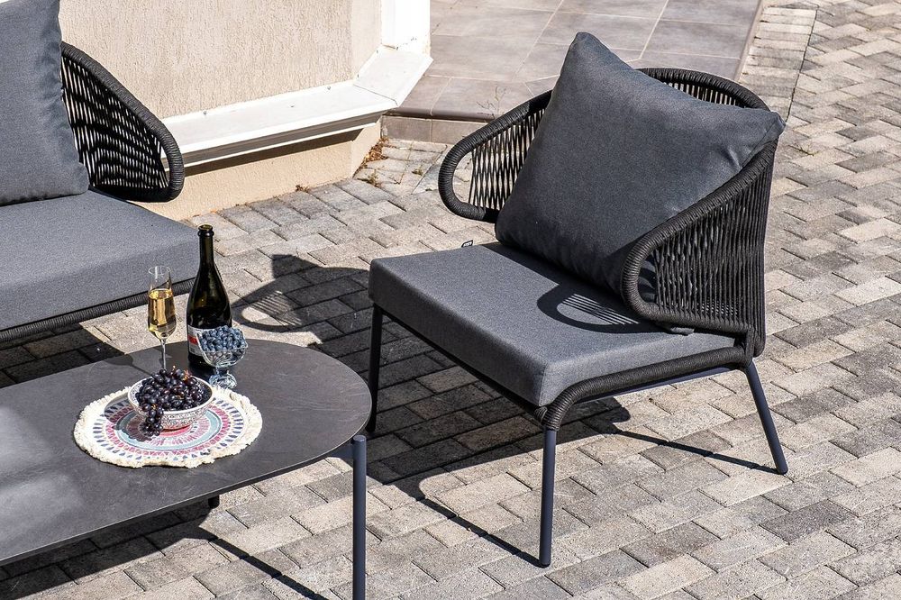 "Милан" лаунж-зона 4-местная плетеная из роупа (веревки), каркас алюминиевый темно-серый, роуп темно-серый