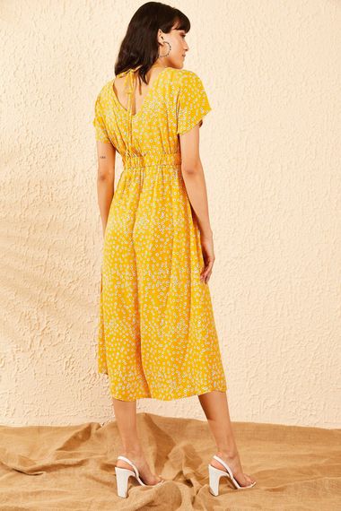 Qadın üçün beli ipli, güllü don, sarı 10091006