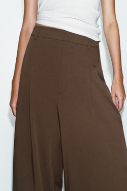 ZARA БРЮКИ С ЗАЩИПАМИ, КОРИЧНЕВЫЙ МЕЛАНЖ