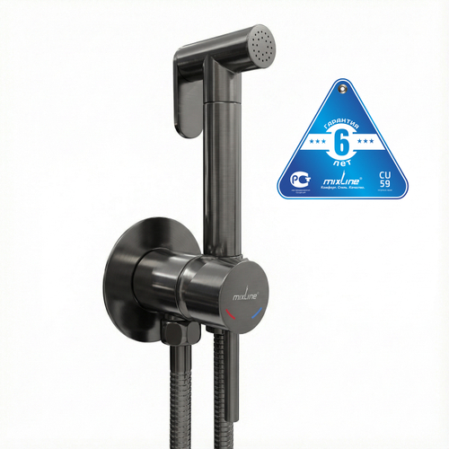 Смеситель с гигиенической лейкой 25k MIXLINE ML31-081GR "Ray" встраиваемый ГРАФИТ