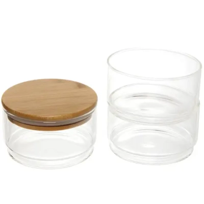 Банка для продуктов стеклянная «Хай-Тек» в наборе 3*400мл с бамбуковой крышкой 11*6см