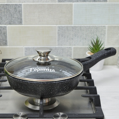 Сковорода 22см высота 5,5см Гранит со съемной ручкой и стеклянной крышкой, с2254аг