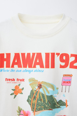 ZARA ФУТБОЛКА С ЭФФЕКТОМ ПОТЕРТОСТИ И НАДПИСЬЮ, ЭКРЮ