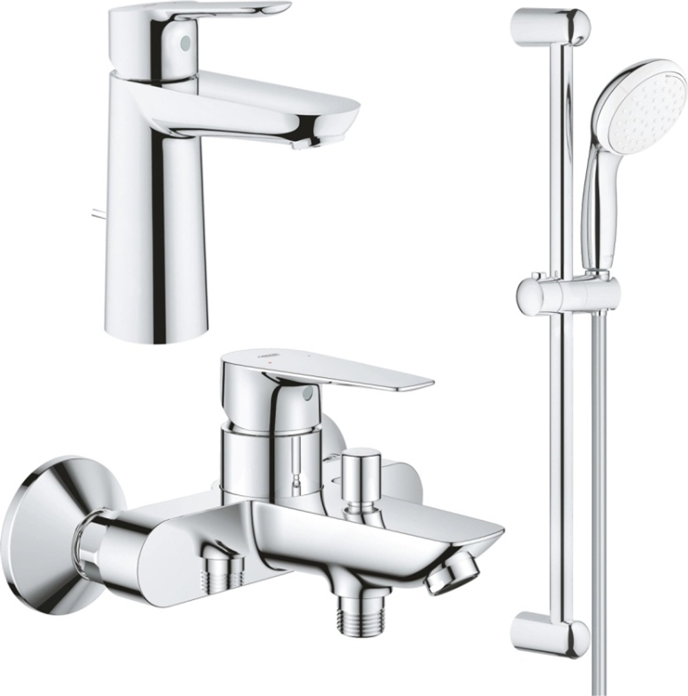 GROHE Набор внеш. BauEdge: Смеситель для раковины (23758000), Смеситель для ванны (23604001), Tempesta 100 II Душ. гарнитур 5.7 (27598001)