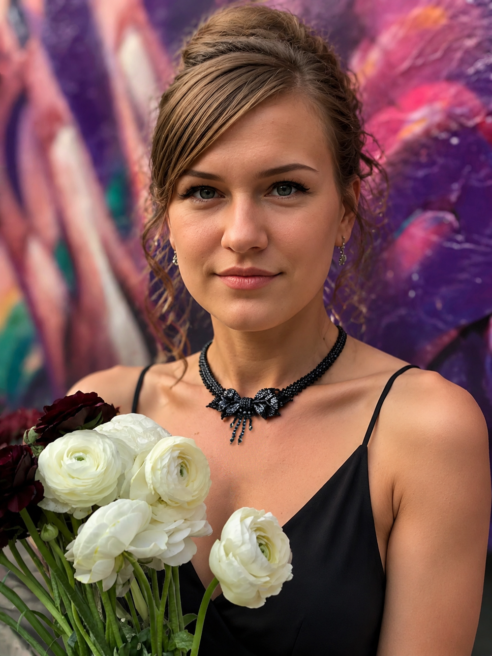 Колье "Бантик" ручной работы из бисера и кристаллов Swarovski