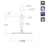 Тропический душ потолочный круглый нерж. сталь BVRM300