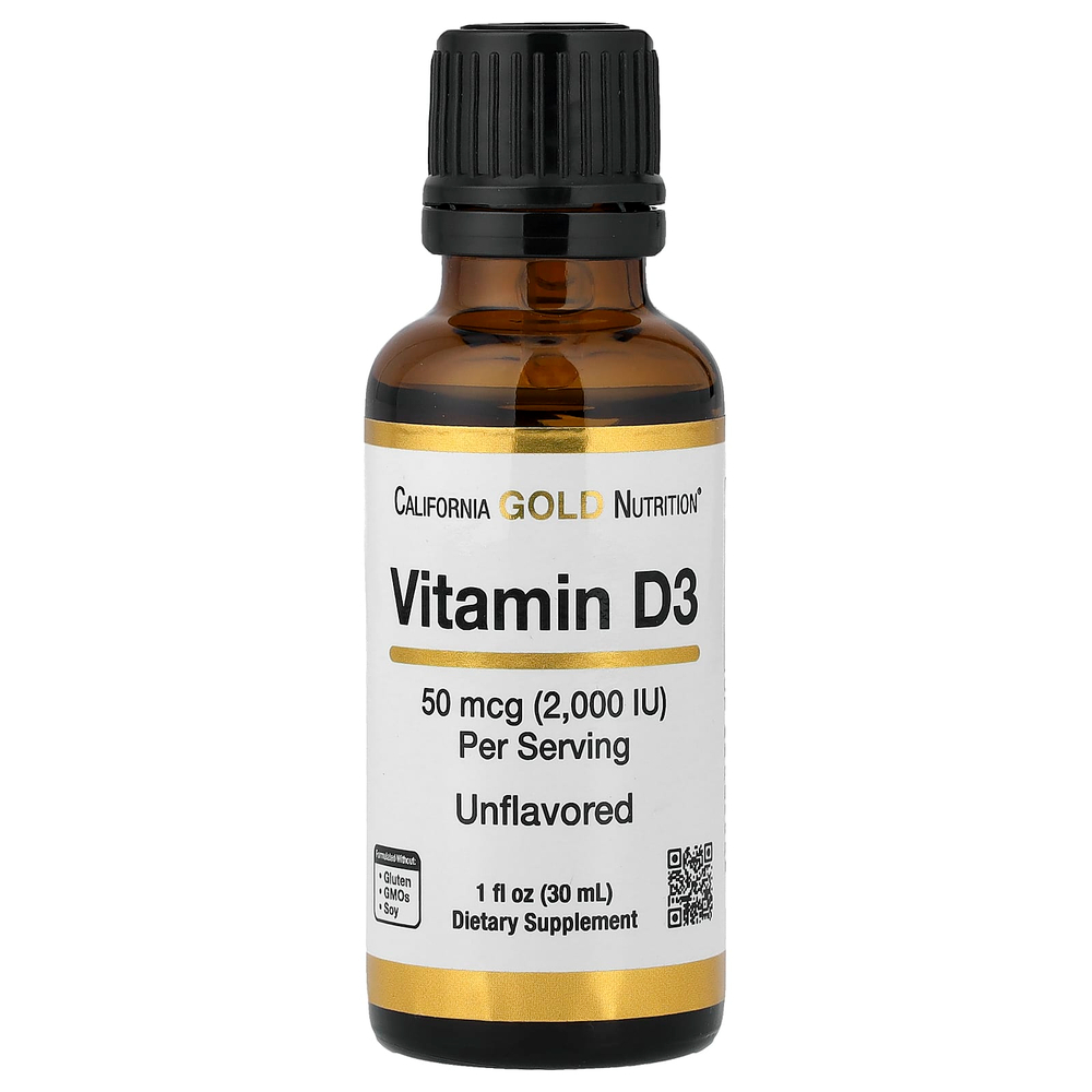 California Gold Nutrition, витамин D3, с нейтральным вкусом, 50 мкг (2000 МЕ), 30 мл (1 жидк. унция)