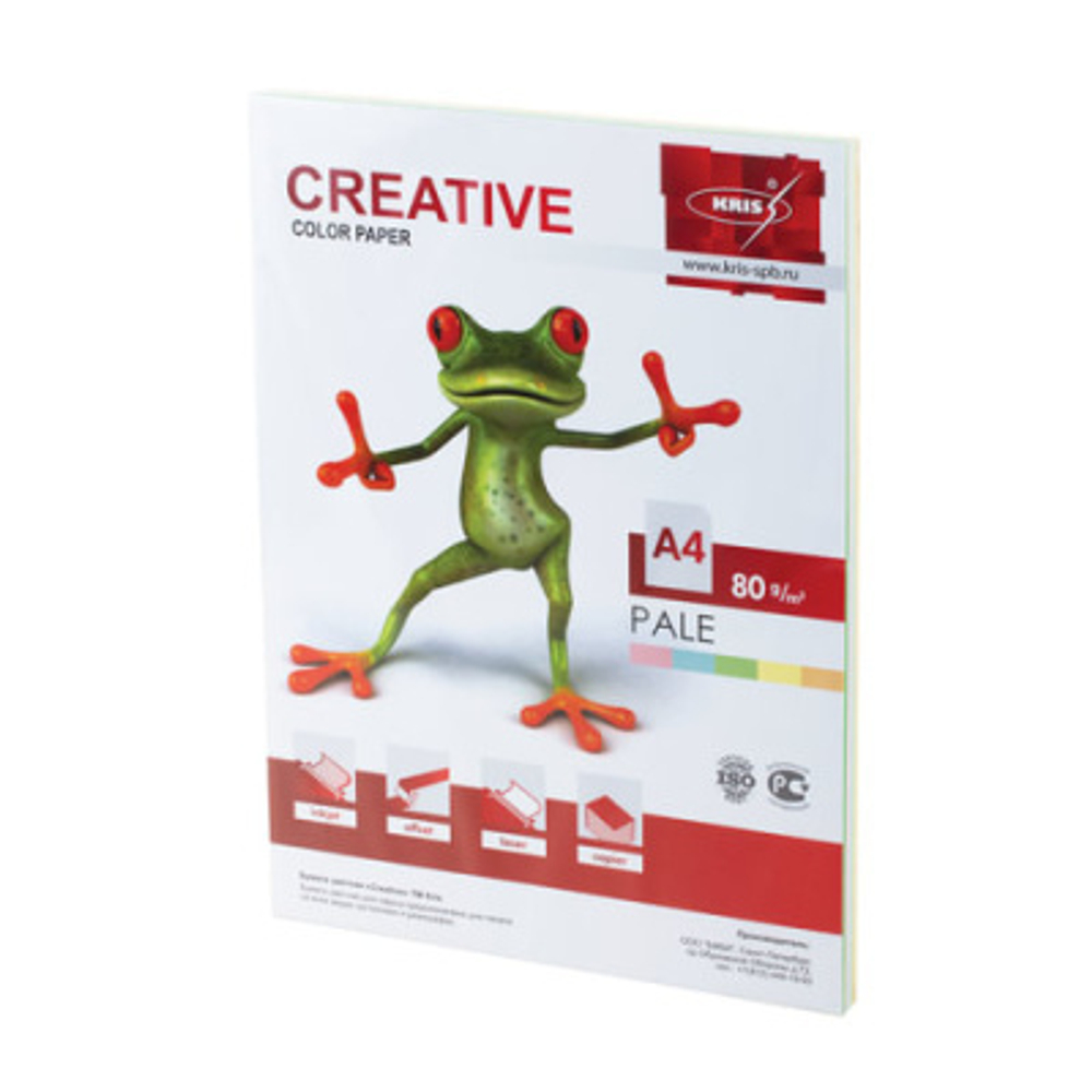 Бумага цветная CREATIVE color, А4, 80г/м, 100 л, (5цв.х 20л), микс пастель, БПpr-100r, ш/к 40679п