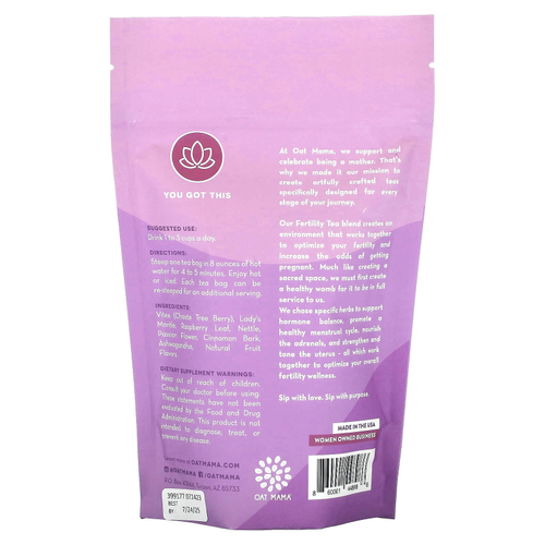 Oat Mama, чай для повышения фертильности, малина и ваниль, без кофеина, 14 чайных пакетиков, 32 г