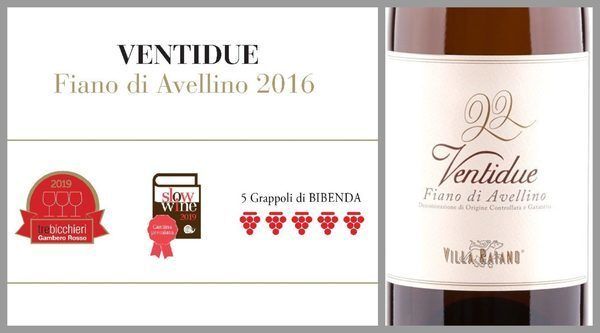 3 бокала и 5 гроздей для Fiano di Avelino Ventidue 2016