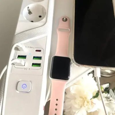 Сетевой фильтр, с предохранителем, с USB и TYPE-C, пилот для компьютера 4 розетки с заземлением белый 2 метра