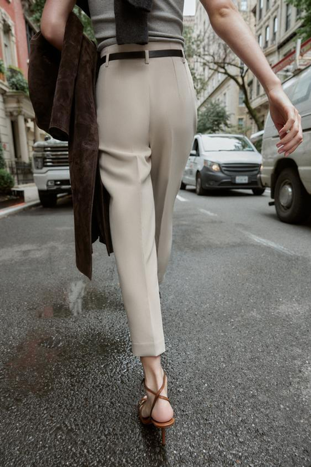 ZARA БРЮКИ С ВЫСОКОЙ ПОСАДКОЙ И РЕМНЕМ, СВЕТЛЫЙ ЖЕЛТО-КОРИЧНЕВЫЙ