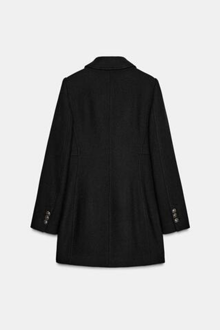 ZARA КОРОТКОЕ ДВУБОРТНОЕ ПАЛЬТО С ШЕРСТЬЮ, ЧЕРНЫЙ