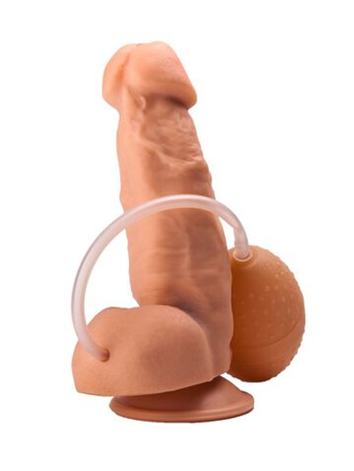 Фаллоимитатор-реалистик на присоске с имитацией эякуляции - 17,8 см. (Цвет: телесный)