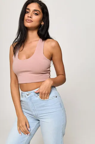 Топ с глубоким вырезом из хлопка цвета розовое латте