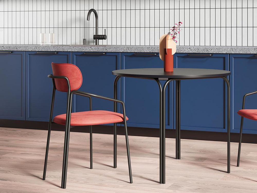 Стул Ror, Round, велюр, черный/темно-красный