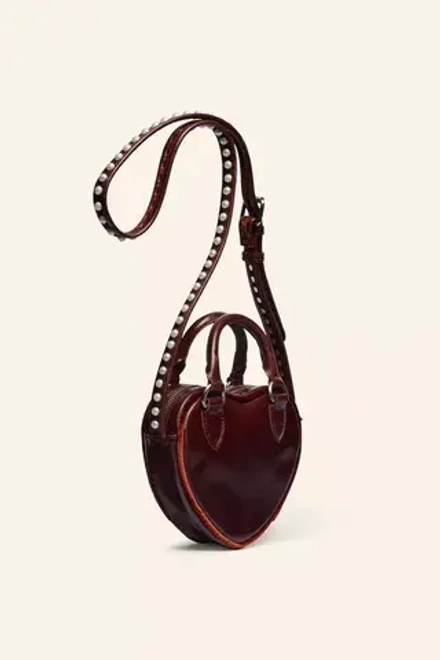 ZARA КОЖАНАЯ СУМКА ЧЕРЕЗ ПЛЕЧО С ЖЕМЧУГОМ В ФОРМЕ СЕРДЦА - LIMITED EDITION, КОРИЧНЕВЫЙ