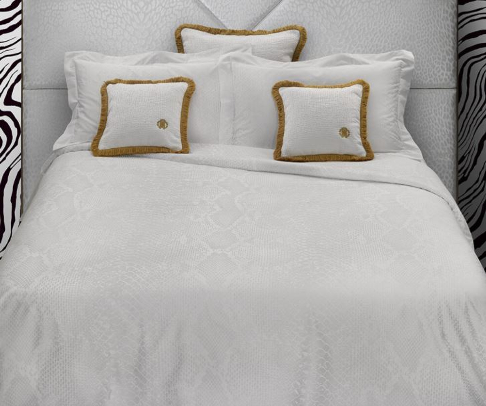 Постельное белье 2 спальное евро Roberto Cavalli White Python 001 Bianco