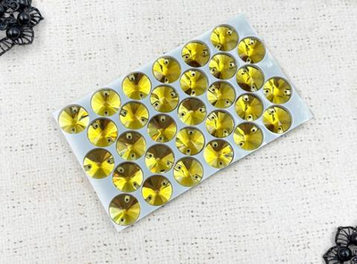 Стразы пришивные стекло Crystal риволи, Ø 16 мм, жёлтый