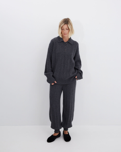 Поло объемного кроя из смесового кашемира темно-серый