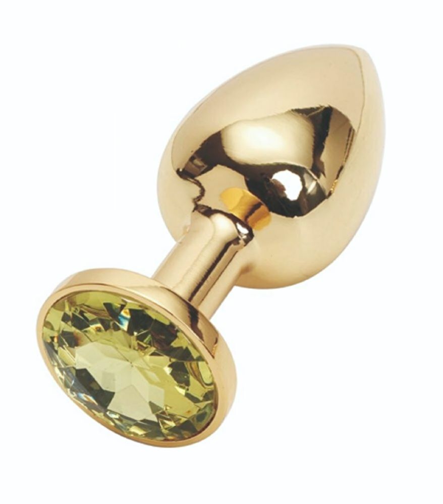 Анальная втулка с кристаллом Large Gold желтый 9 см