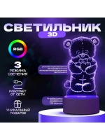 Светильник 3D ночник RISALUX «Мишутка», LED RGB, от сети, 9.