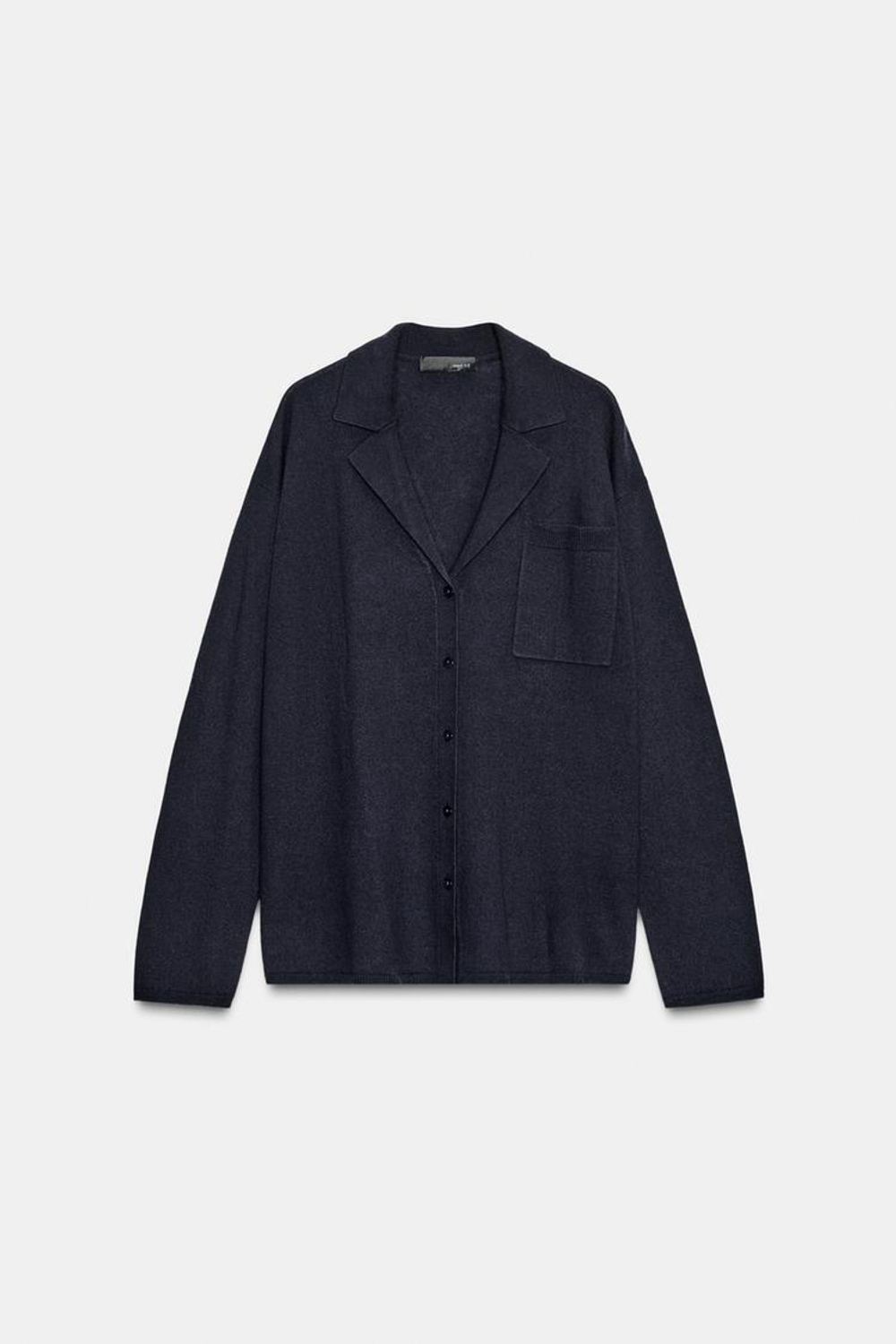 ZARА КАРДИГАН ПОЛО ОВЕРСАЙЗ ИЗ 100% СВЕРХМЯГКОЙ ШЕРСТИ, МОРСКОЙ СИНИЙ