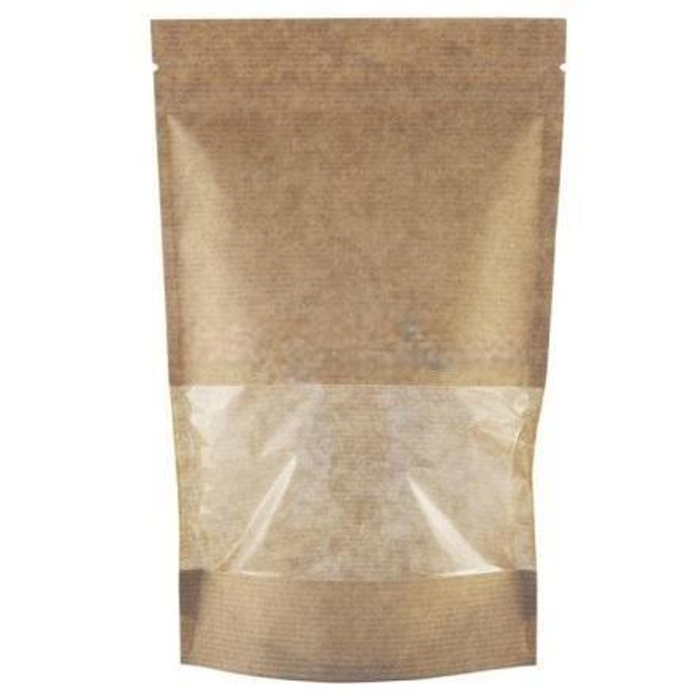 Пакет бумажный Doypack 150х240 (45+45) мм крафт с прозрачным окошком 80 мм (100/700 шт.) 121-010