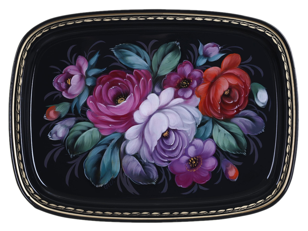 Жостовский поднос декоративный, размер 33х24 см (A12), металлический