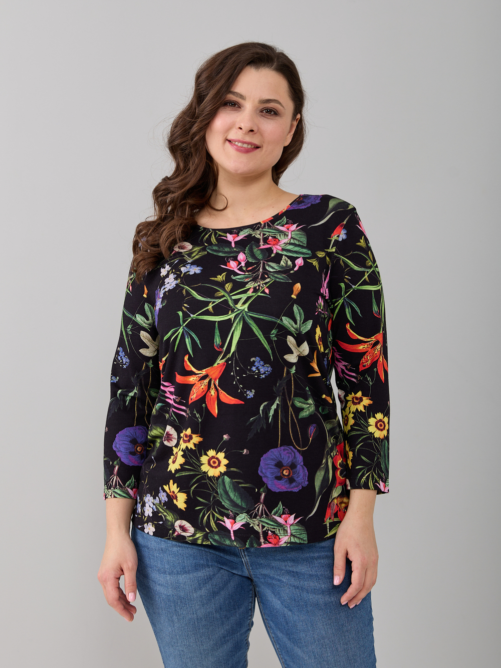 Лонгслив ЛНв-306/черный-полевыецветы