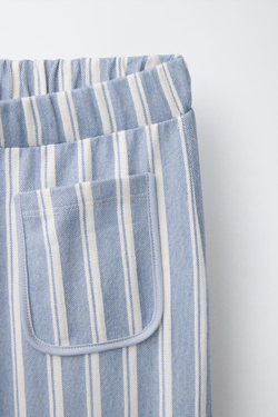 ZARA БРЮКИ В ПОЛОСКУ С ПРОРЕЗНЫМИ КАРМАНАМИ, СИНИЙ