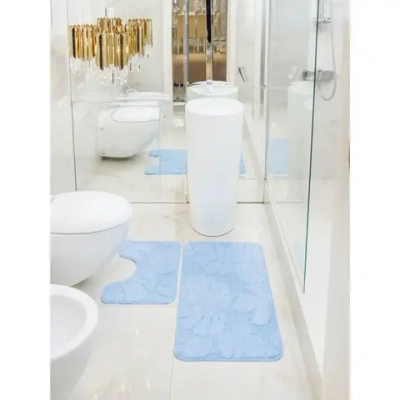 Комплект ковриков для ванной и туалета My Crystal серия Gold 50*60см, 60*100см голубой, папоротник