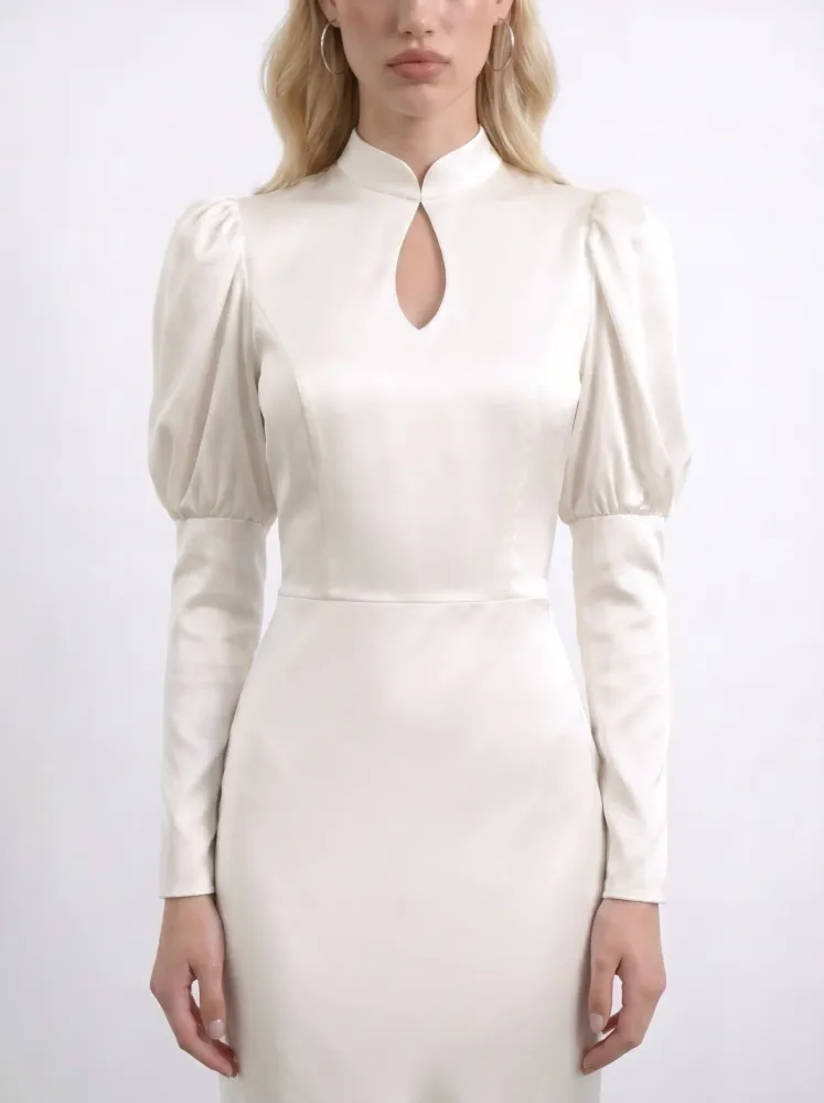 Джианнетта макси (Giannetta maxi), платье макси из молочного атласа с длинным рукавом