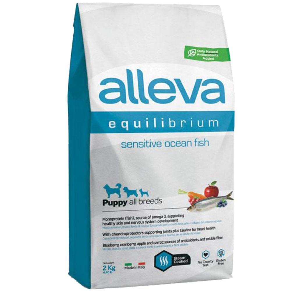 Супер премиум сухой корм Аллева Equilibrium Sensitive Ocean Fish Puppy All Breeds для щенков всех пород, беременных и кормящих сук с океанической рыбой, 2 кг