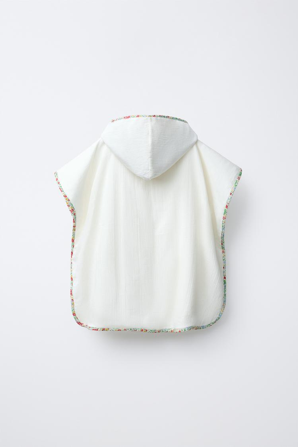 ZARA ПОНЧО-ПОЛОТЕНЦЕ С ЦВЕТОЧНЫМ УЗОРОМ "А", БЕЛЫЙ